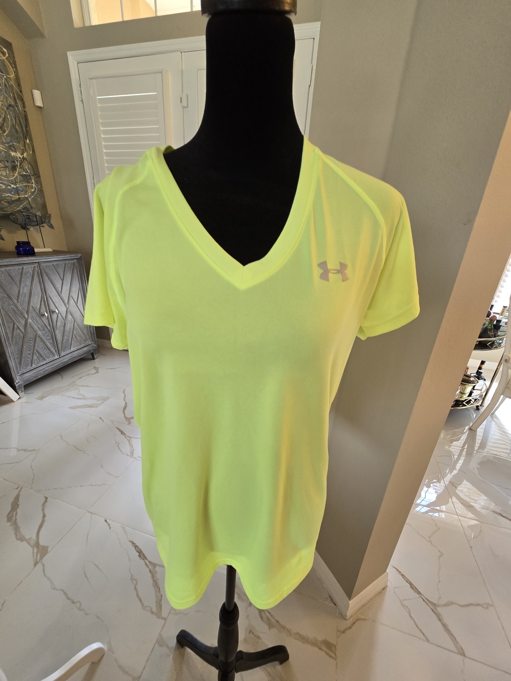 Under Armour Neon Yellow V-Neck Short Sleeve Performance Tee
